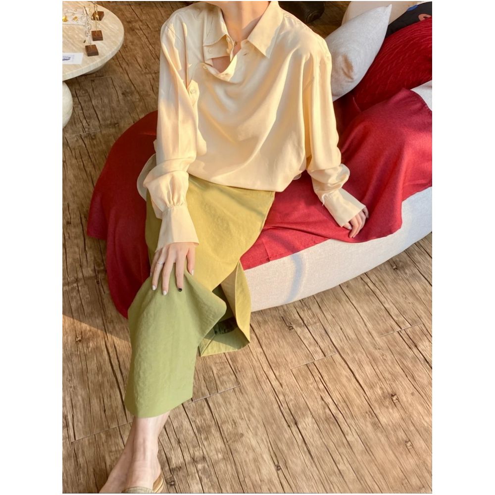 WINNI CELH new Chinese style niche designer Chinese style silk cheongsam diagonal button shirt dress image 7