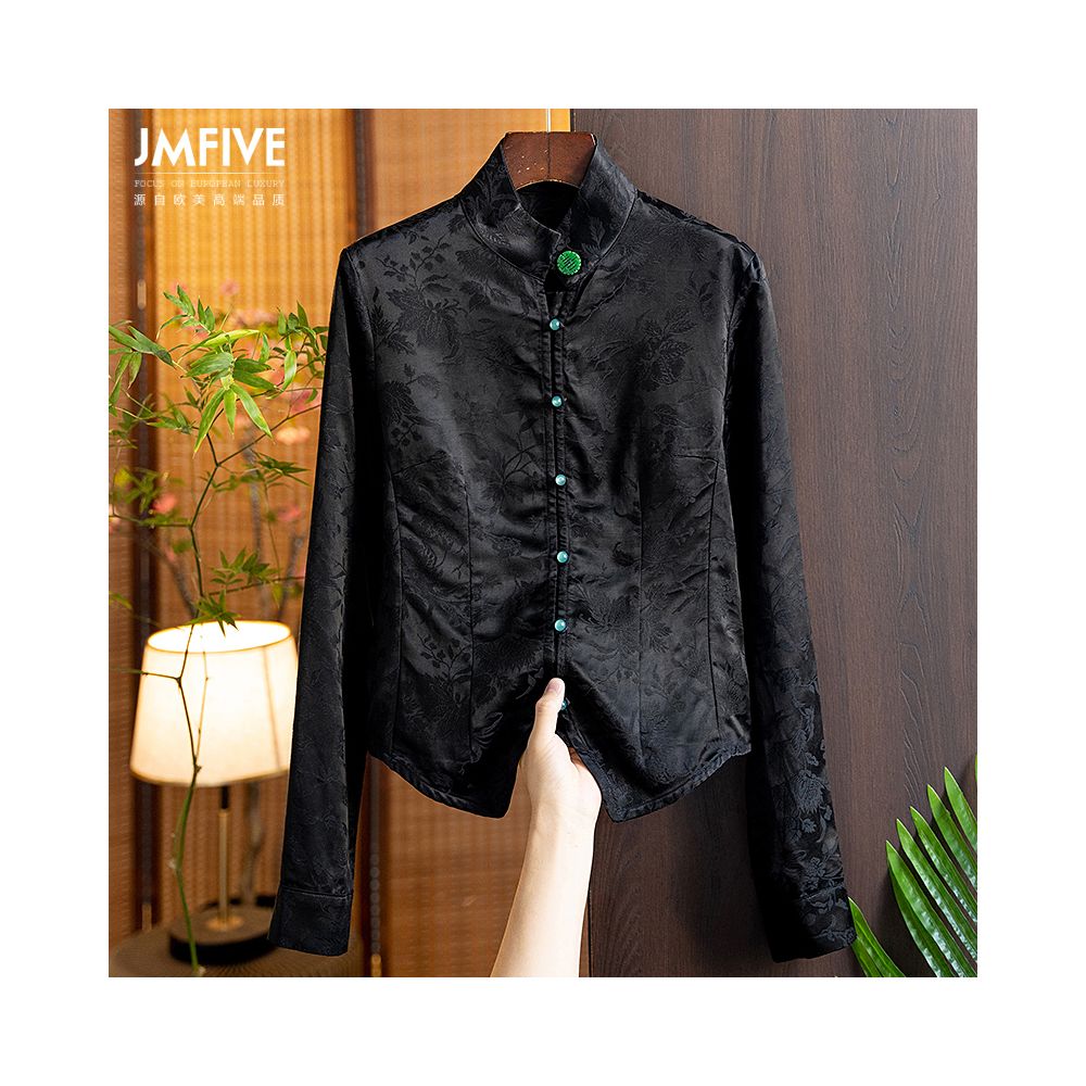 Chinese style retro jacquard long sleeved shirt for women 2025 spring and autumn national trend new Chinese style jacquard slim fit top for women image 9