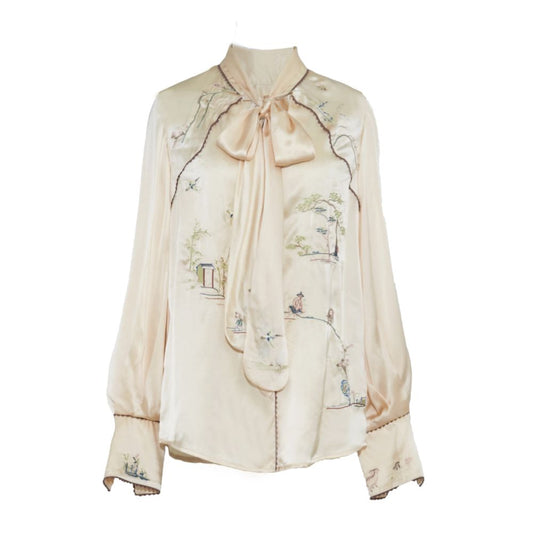 Asaya628 - RIMLESS Borderless Original Independently Developed Garden Scenery Embroidery Top Acetate Material High Grade Strap Shirt