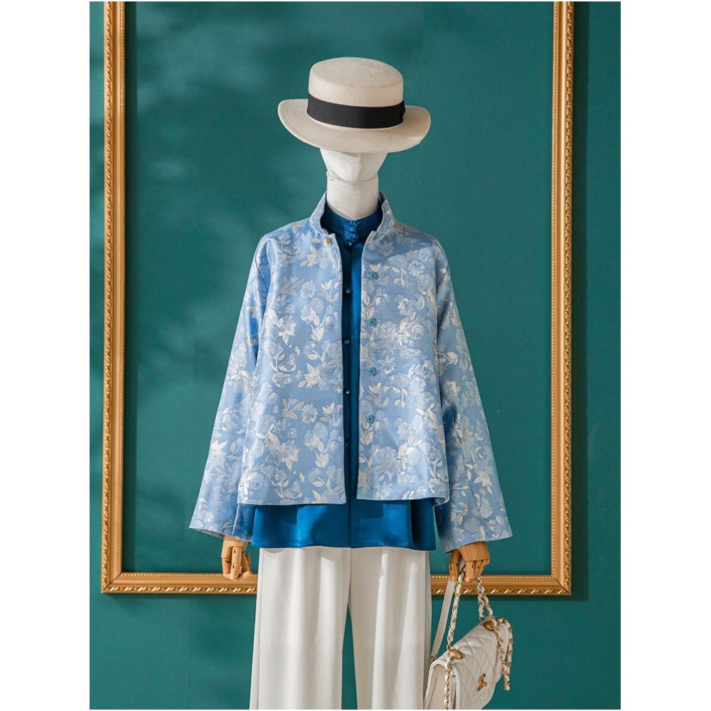 Clear interface Italian imported silver wire jacquard fashionable new Chinese style fresh jacket for women in spring image 6