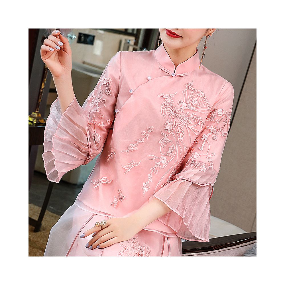 Cheongsam young Tang suit two piece set Hanfu women s Chinese style summer retro top Zen tea suit fairy atmosphere image 13