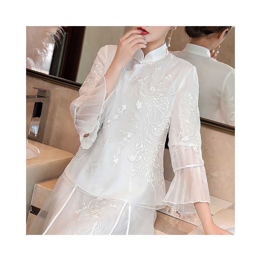 Cheongsam young Tang suit two piece set Hanfu women s Chinese style summer retro top Zen tea suit fairy atmosphere image 16