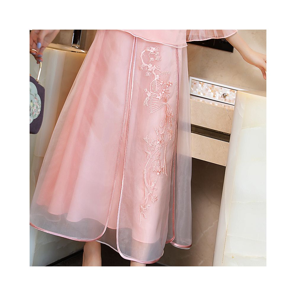 Asaya546 - Cheongsam young Tang suit two piece set Hanfu women s Chinese style summer retro top Zen tea suit fairy atmosphere