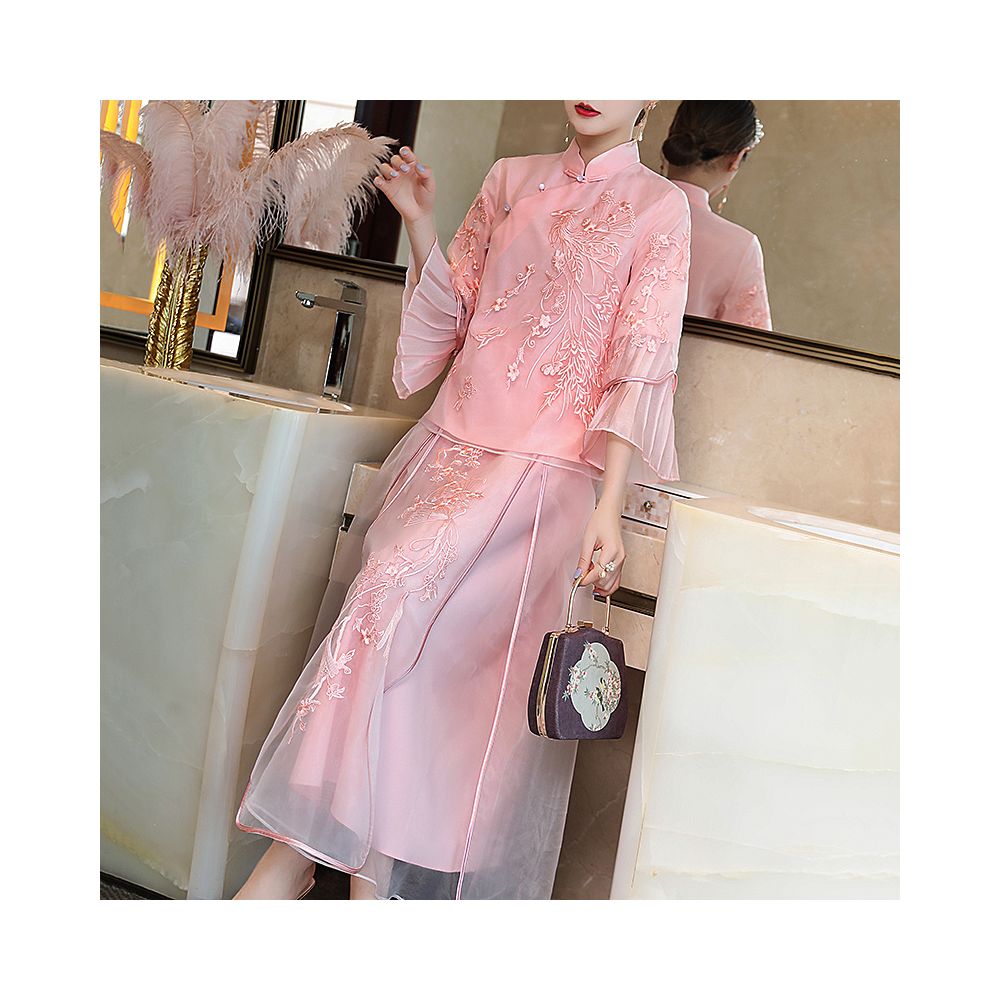 Cheongsam young Tang suit two piece set Hanfu women s Chinese style summer retro top Zen tea suit fairy atmosphere image 55
