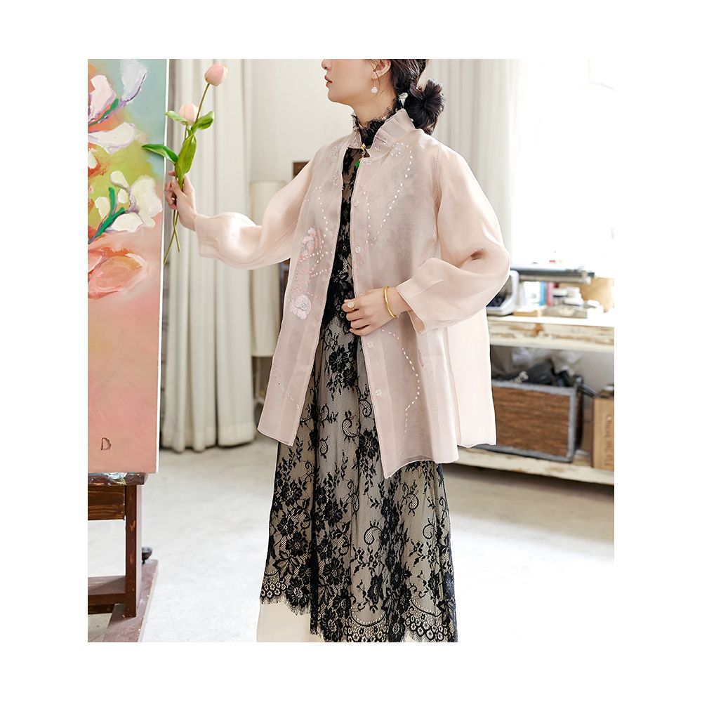 Town Store Baby JCL898 Silk Eugen Yarn Lantern Sleeves with Western Style New Chinese Retro Embroidery Anti Spring and Summer image 89