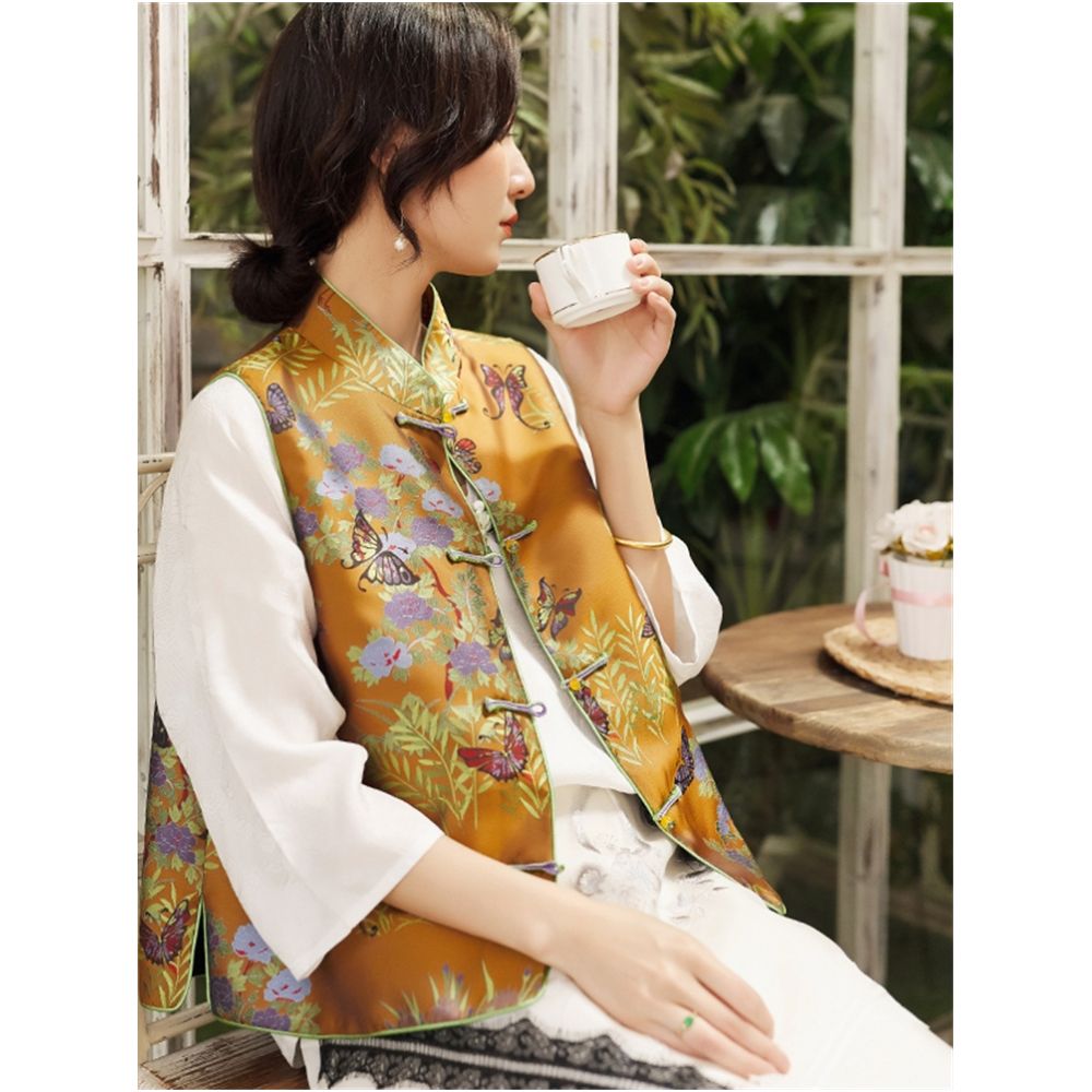 Town store baby JCL769 looks at butterfly entering orchid room stand up collar button sleeveless versatile vest top spring autumn winter image 187