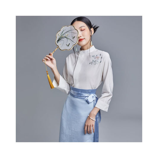 Asaya234 - New Chinese Style Retro Embroidered Improved Cheongsam Hanfu Modern Chinese Top Shirt Women