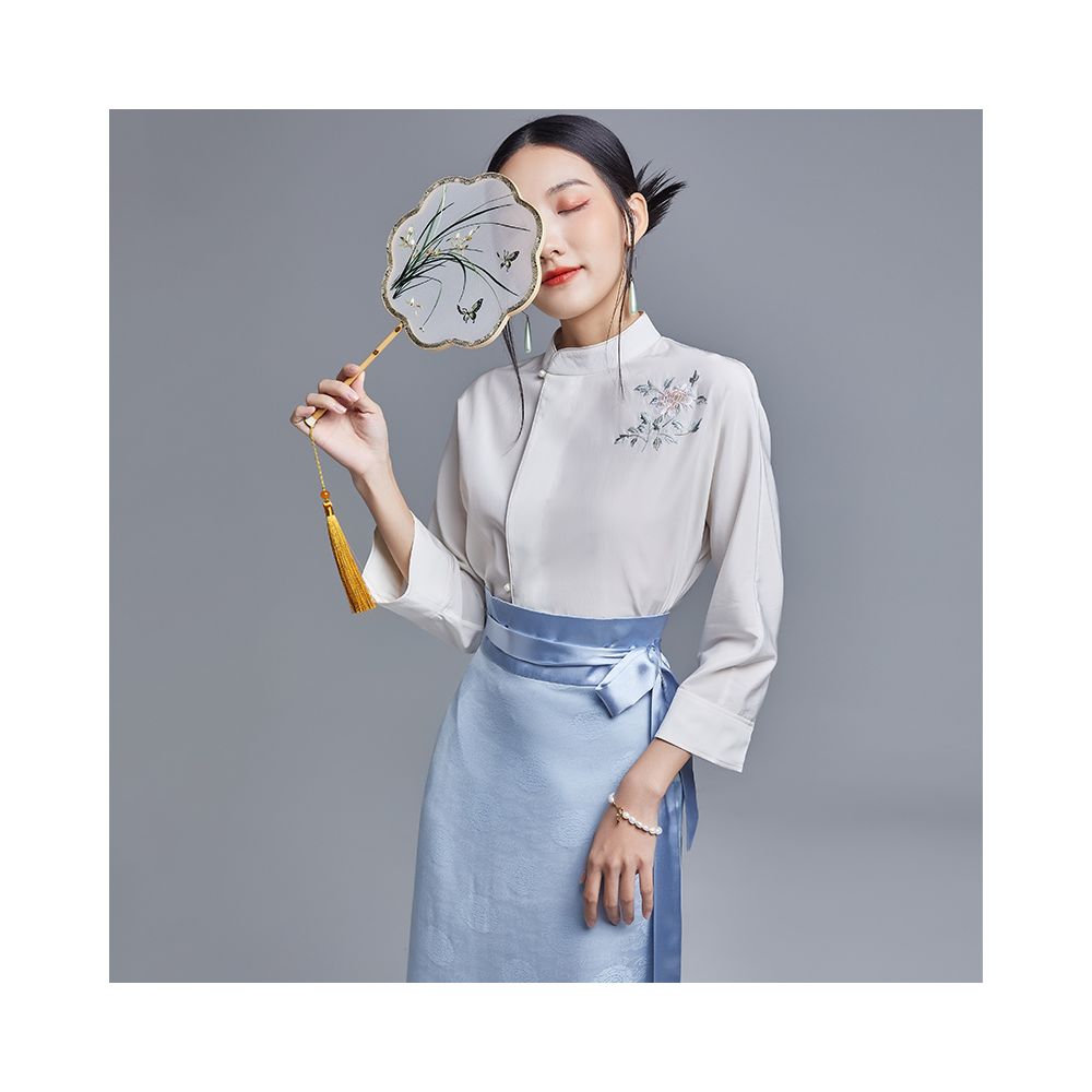 Moyu 2024 Summer New Chinese Style Retro Embroidered Improved Cheongsam Hanfu Modern Chinese Top Shirt Women image 12
