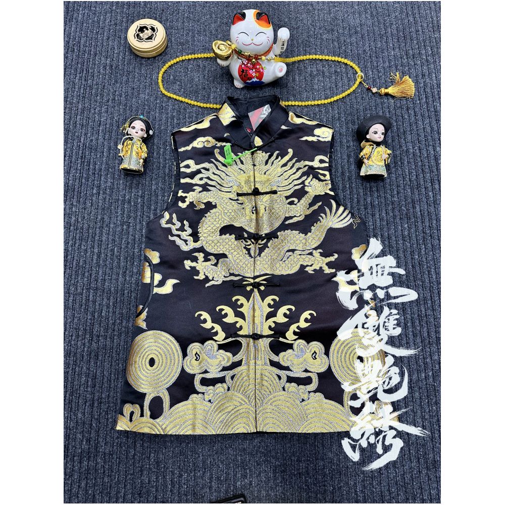 Unparalleled Embroidery Original Design Weaving Brocade Dragon Robe Internet Celebrity Men and Women Large Size Retro Chinese Style Personalized Buckle Vest image 12