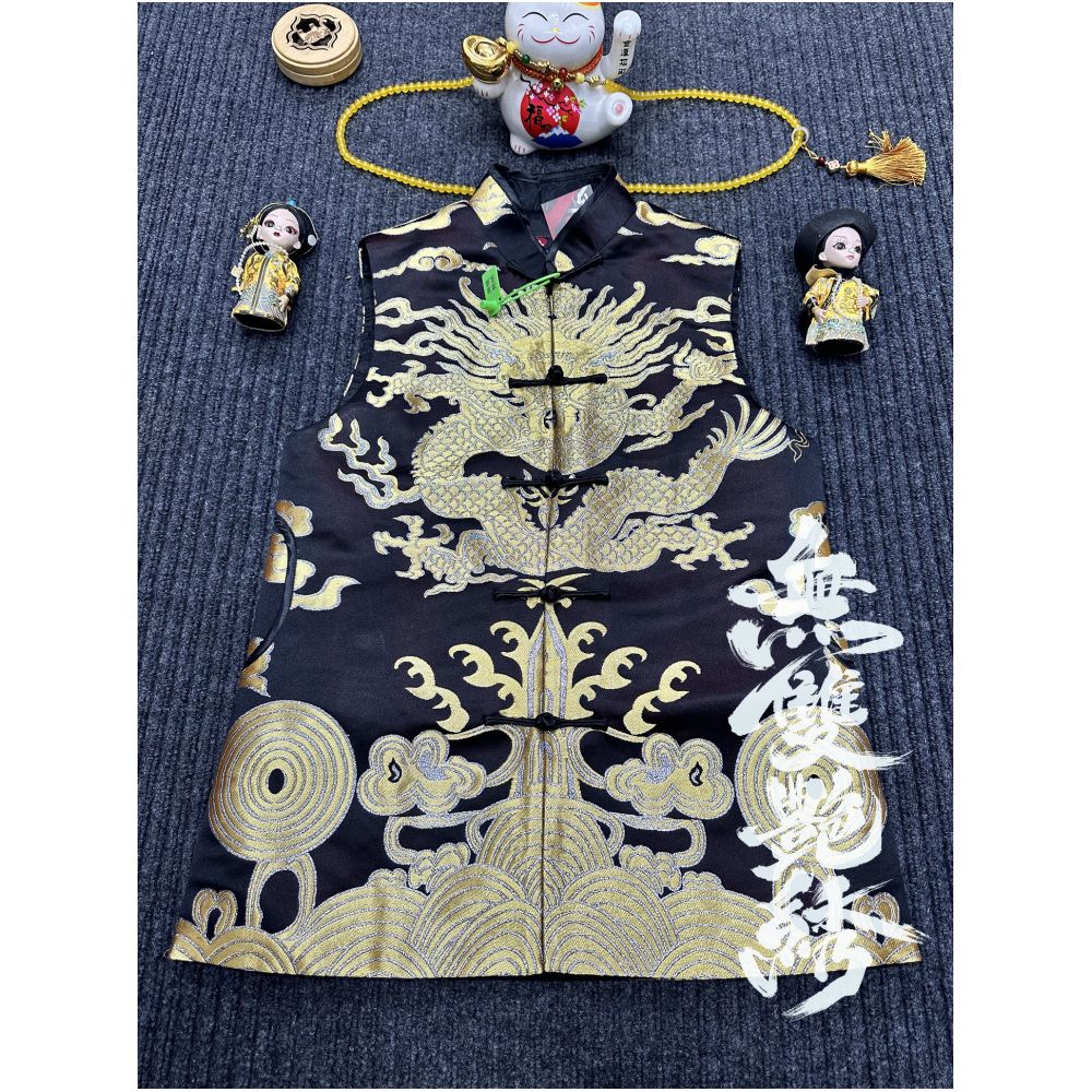 Unparalleled Embroidery Original Design Weaving Brocade Dragon Robe Internet Celebrity Men and Women Large Size Retro Chinese Style Personalized Buckle Vest image 29