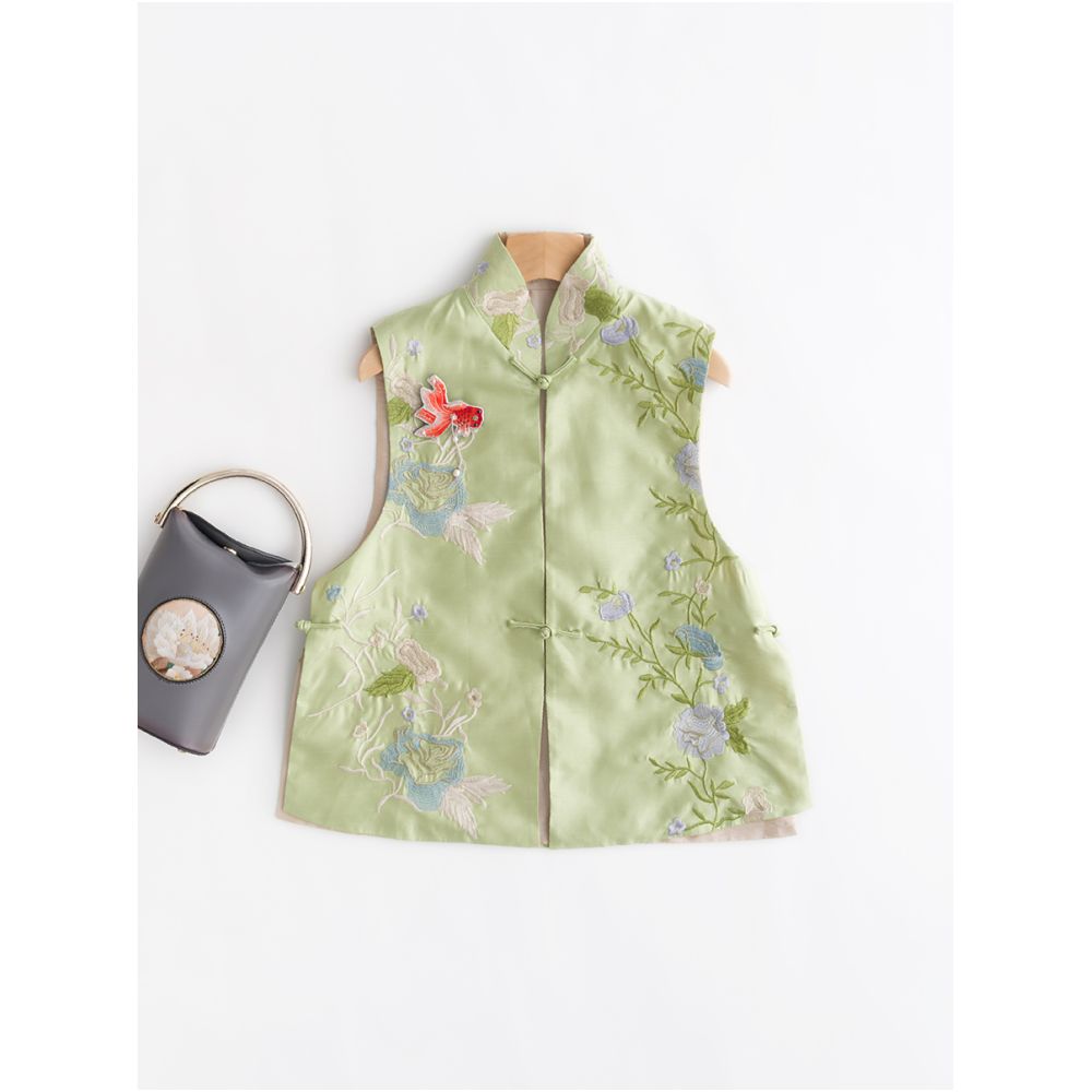 Town Store Baby PCY505 New Chinese Embroidered Stand up Collar Pan Buckle Vest Chinese Retro Embroidered Cotton Vest Spring Autumn Winter image 93