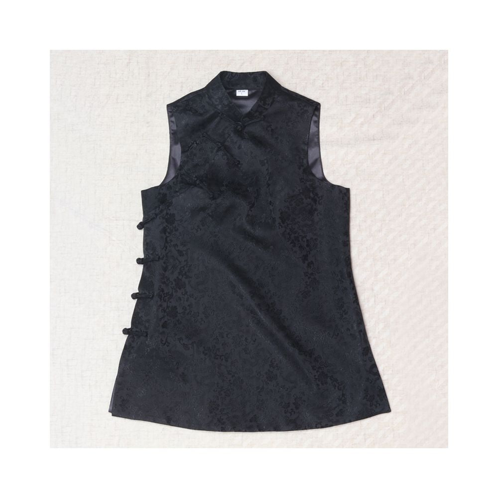 Early Spring and Autumn ethnic style Chinese style buckle stand up collar sleeveless mid long style half breasted vest top women s woven brocade forging image 162