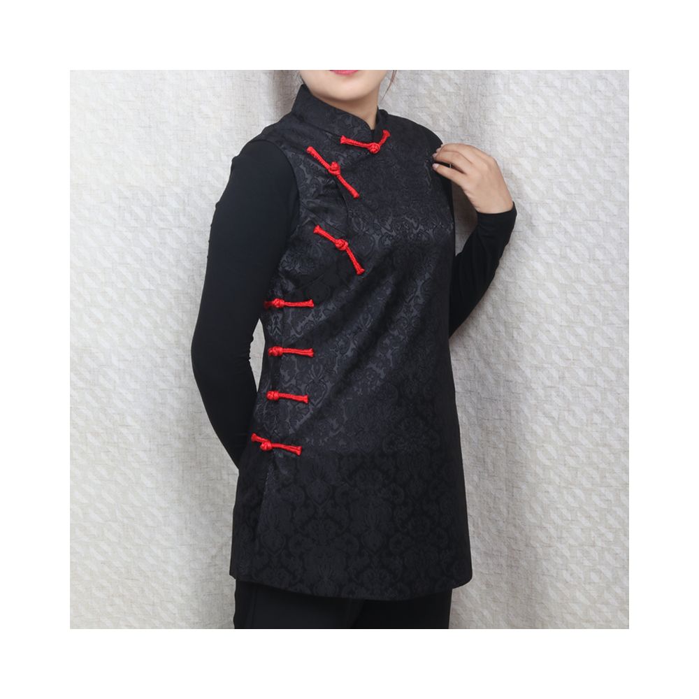 Early Spring and Autumn ethnic style Chinese style buckle stand up collar sleeveless mid long style half breasted vest top women s woven brocade forging image 37