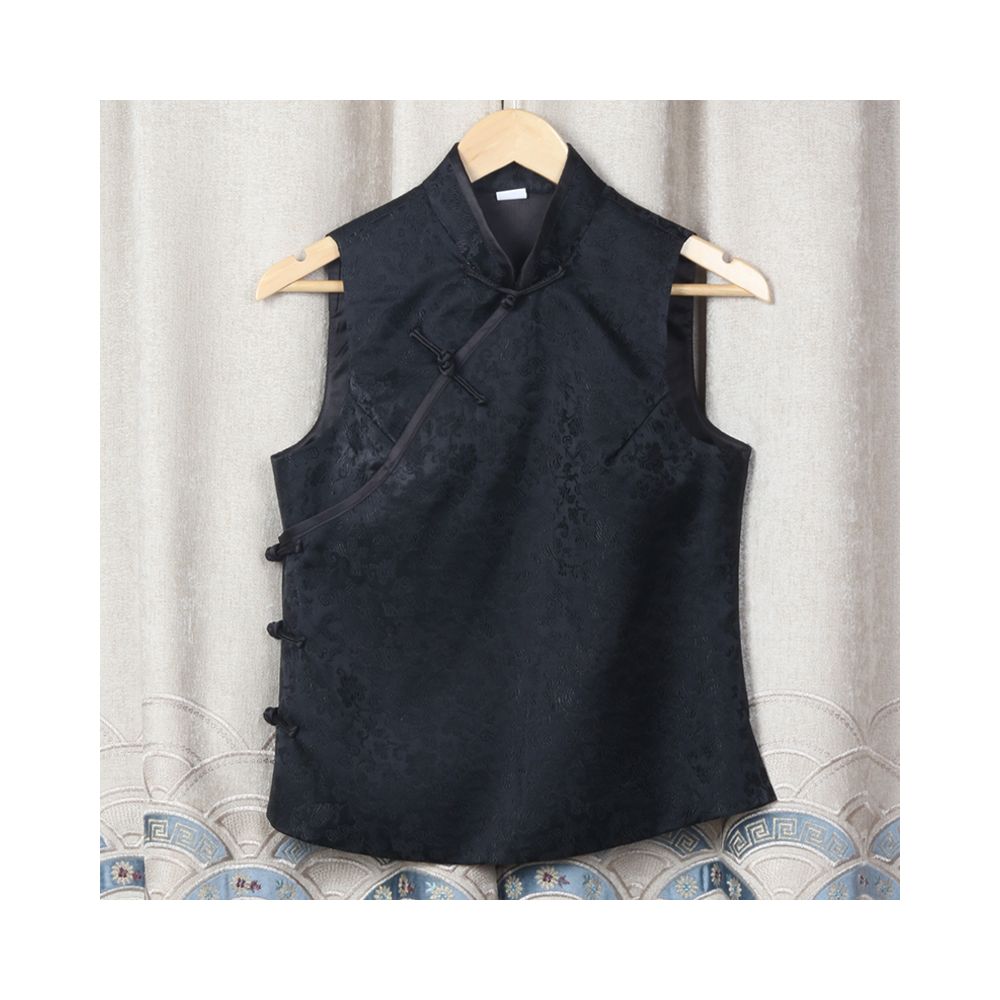 Western style Spring and Autumn Winter Original Weaving Brocade Ethnic Style Embroidery Stand collar Short vest Women s top Tang style coat image 7