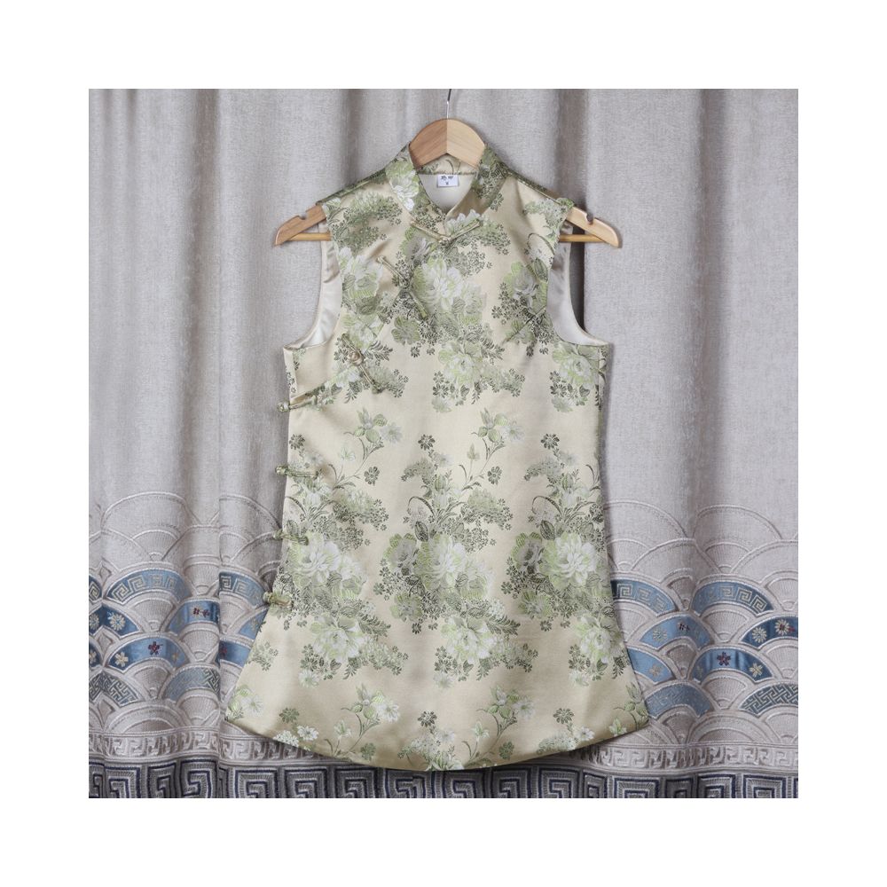 Early Spring and Autumn ethnic style Chinese style buckle stand up collar sleeveless mid long style half breasted vest top women s woven brocade forging image 116