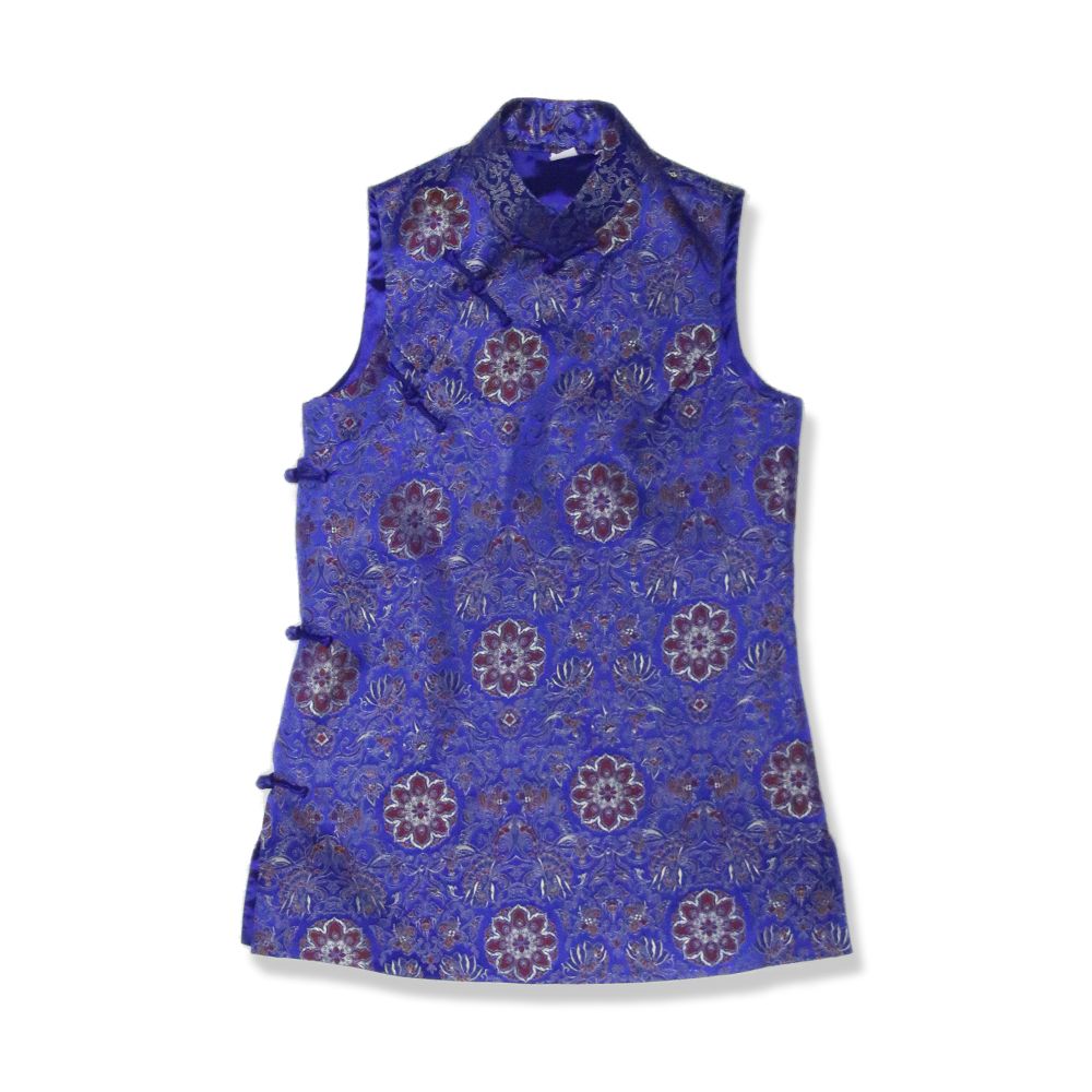 Early Spring and Autumn ethnic style Chinese style buckle stand up collar sleeveless mid long style half breasted vest top women s woven brocade forging image 119