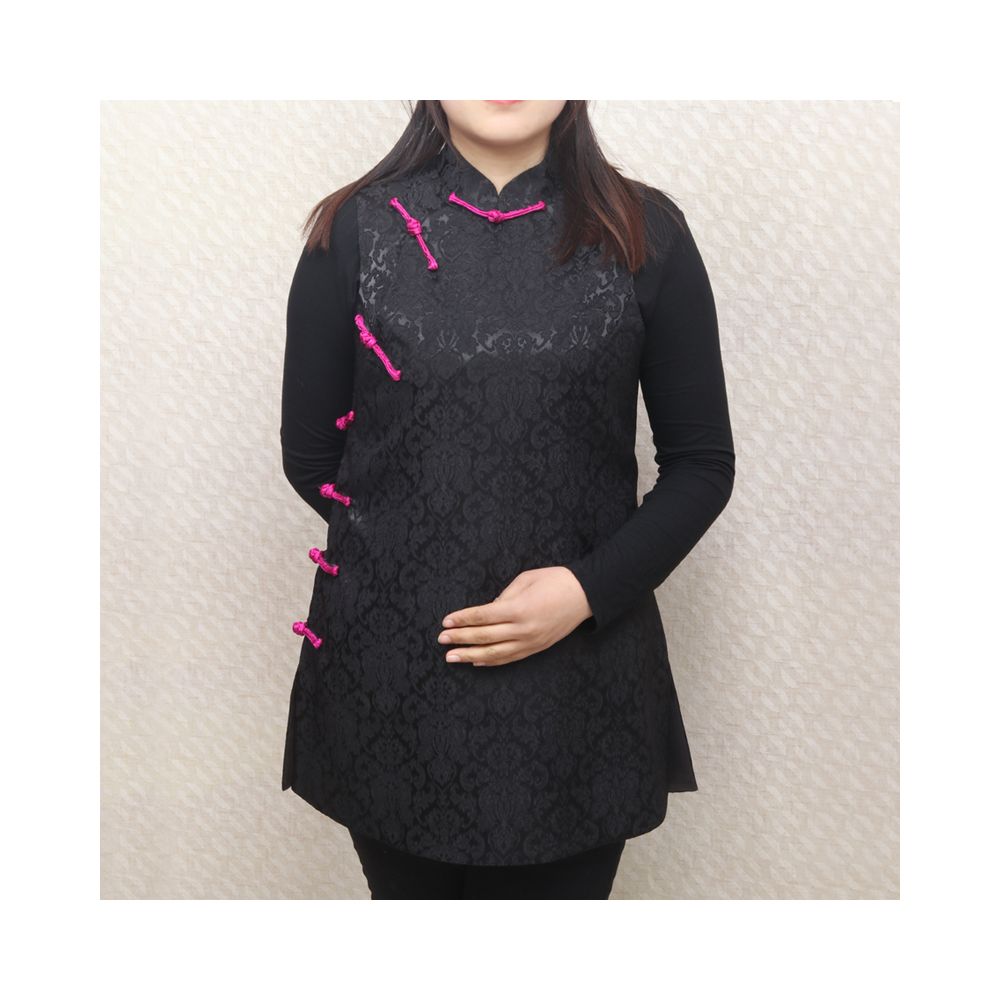 Early Spring and Autumn ethnic style Chinese style buckle stand up collar sleeveless mid long style half breasted vest top women s woven brocade forging image 134