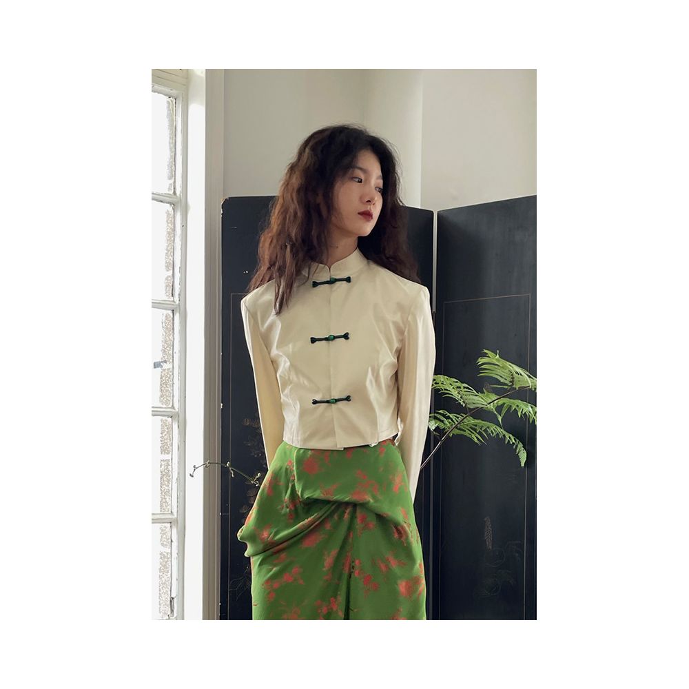 Improved cheongsam button down shirt dress for women in early autumn 2025 new Chinese style design niche skirt for autumn and winter image 11