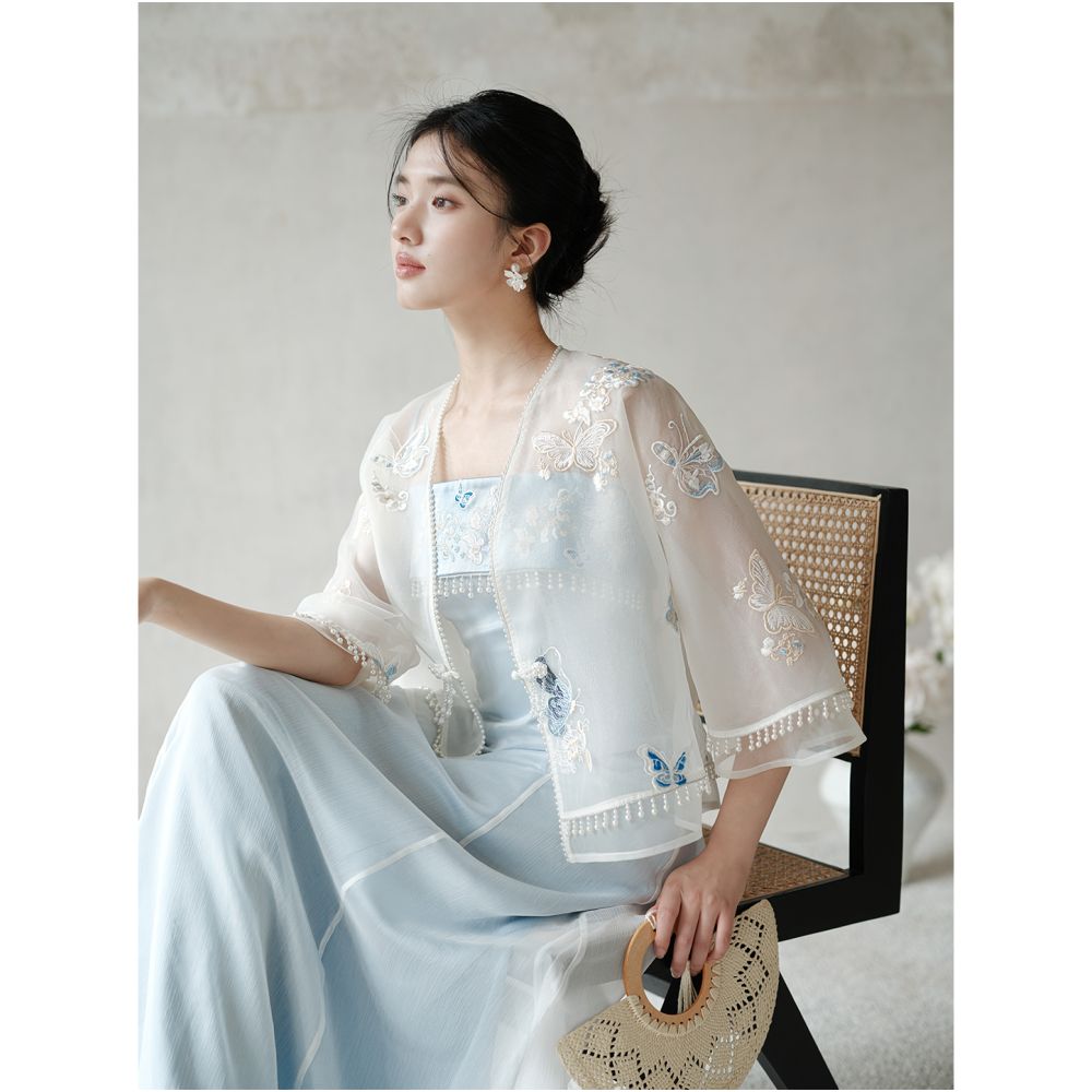 New Chinese style dress for women in summer and autumn 2025 with a fresh and dynamic temperament featuring delicate gauze embroidery and tassel tops image 29