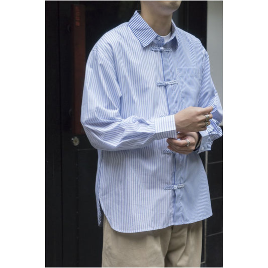 ASAYA4877 – Striped Modern Oriental Shirt ⚪🔵