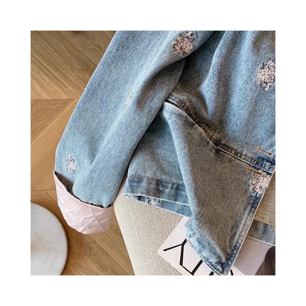Chinese style denim jacket for spring unique and chic short cardigan paired with retro heavy industry embroidery new Chinese style top for women image 4