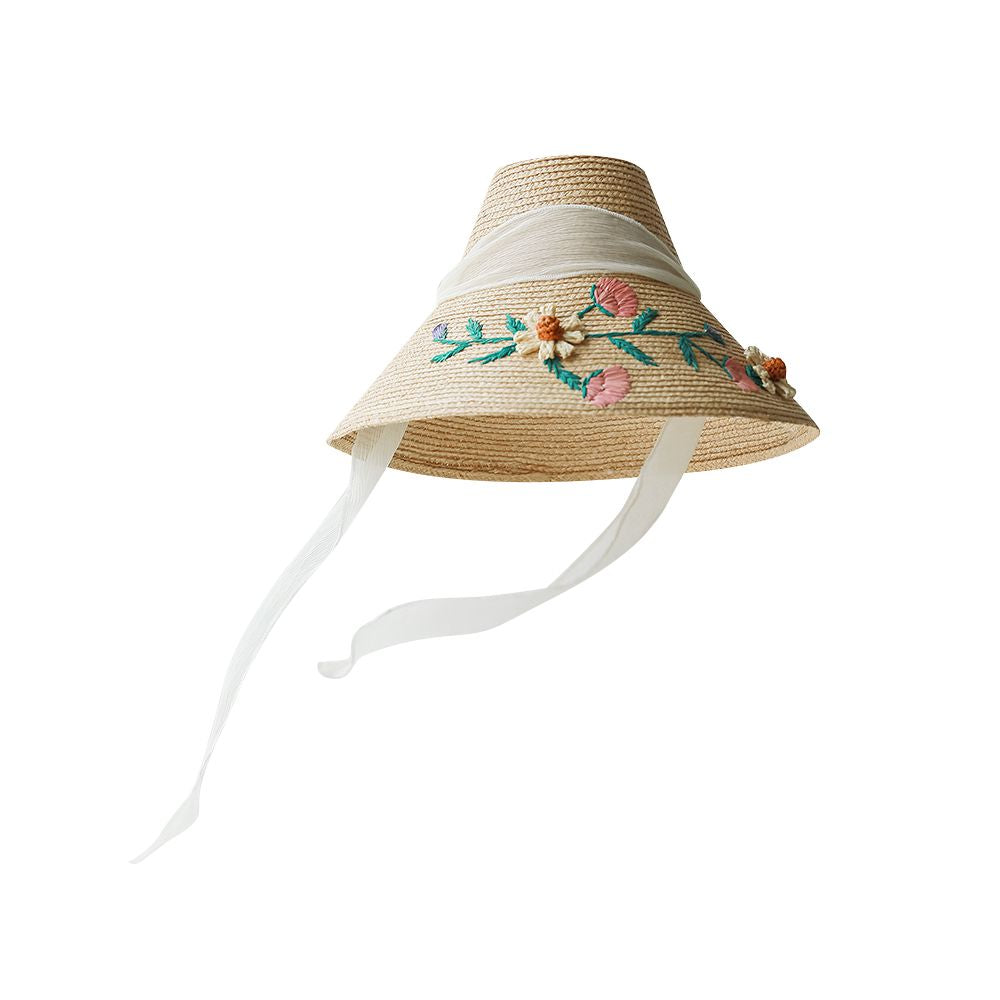 FUCHEMA designer s own large brimmed Lafite straw hat for women embroidered sun protection hat for spring and summer sun shading fisherman hat image 5