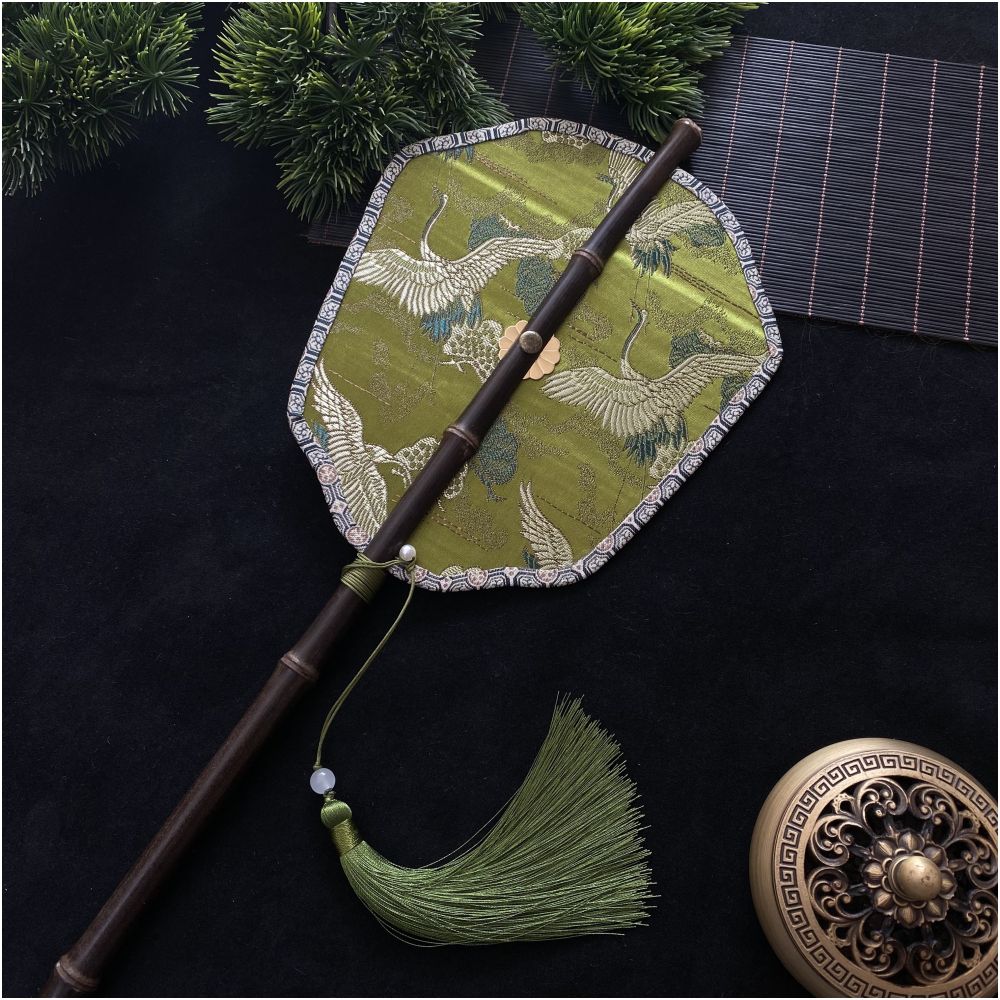 Ancient style purple bamboo waist fan Hanfu group fan Chinese style rollable and tortuous fan Classical long handle tassel fan Portable hanging waist fan image 21
