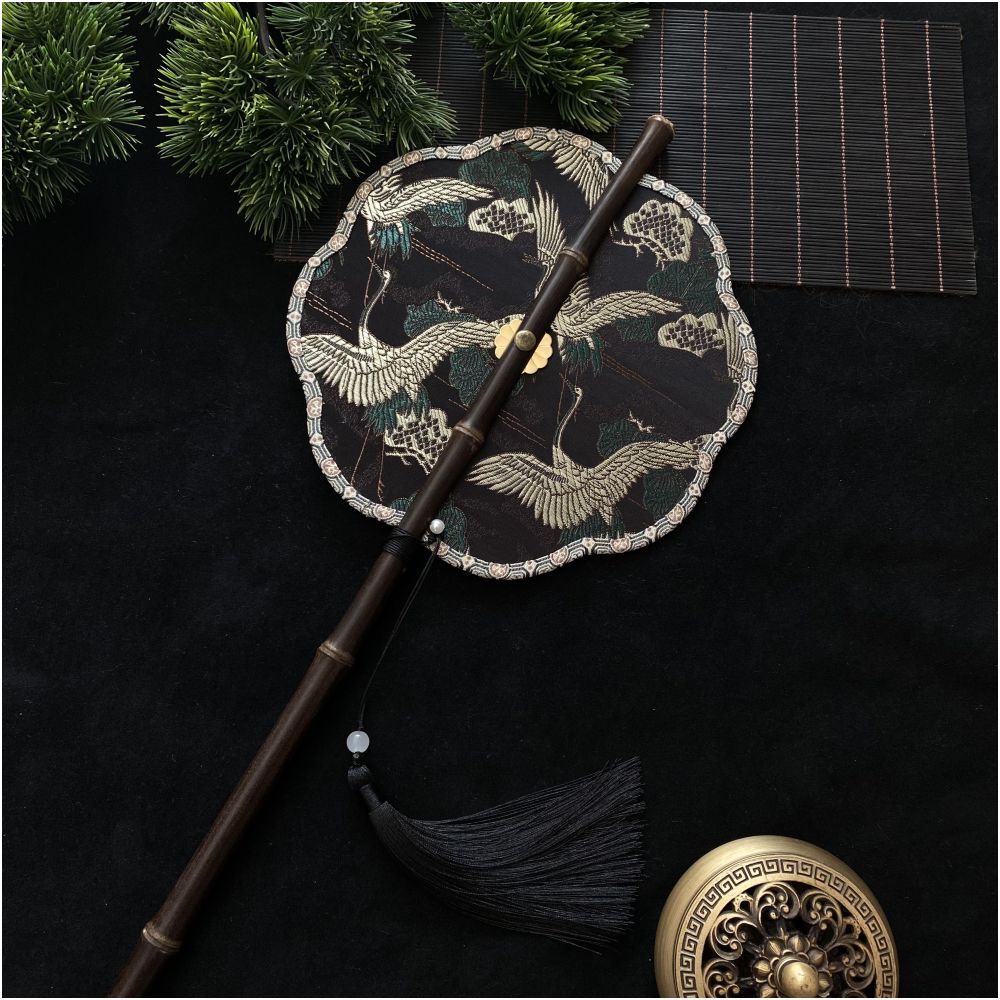 Ancient style purple bamboo waist fan Hanfu group fan Chinese style rollable and tortuous fan Classical long handle tassel fan Portable hanging waist fan image 22
