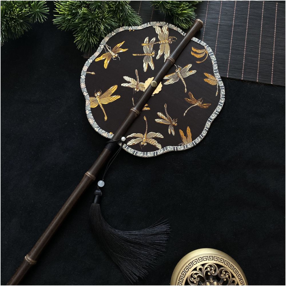 Ancient style purple bamboo waist fan Hanfu group fan Chinese style rollable and tortuous fan Classical long handle tassel fan Portable hanging waist fan image 23
