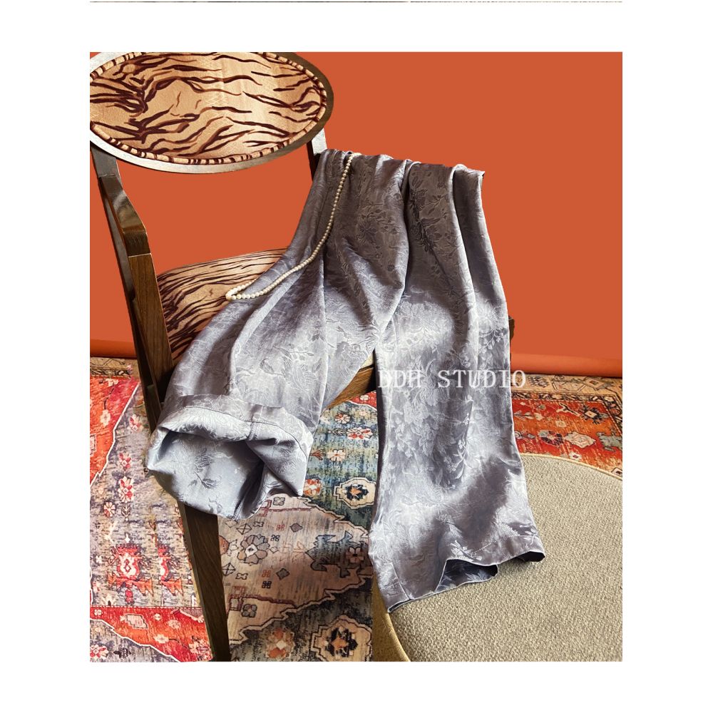 New Chinese style retro jacquard elastic waist tie wide leg pants spring and summer all match slim pocket casual pants image 9