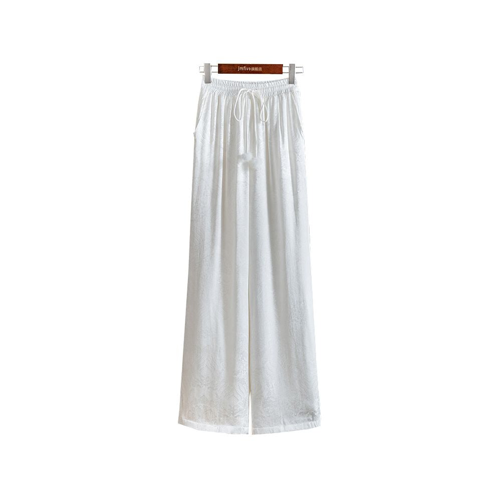 Advanced style new Chinese silk jacquard cotton pants for women in winter 2025 thickened and warm high waisted straight leg wide leg pants image 12