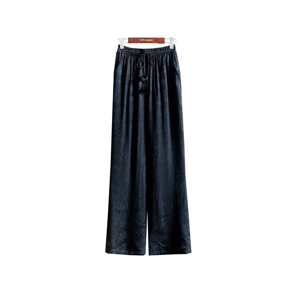 Advanced style new Chinese silk jacquard cotton pants for women in winter 2025 thickened and warm high waisted straight leg wide leg pants image 22