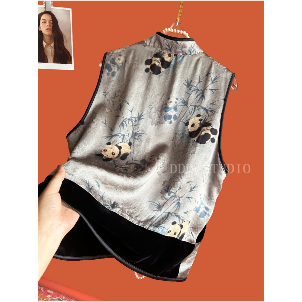 New Chinese style double sided wearing real velvet patchwork retro contrasting jacquard vest early autumn new top image 2