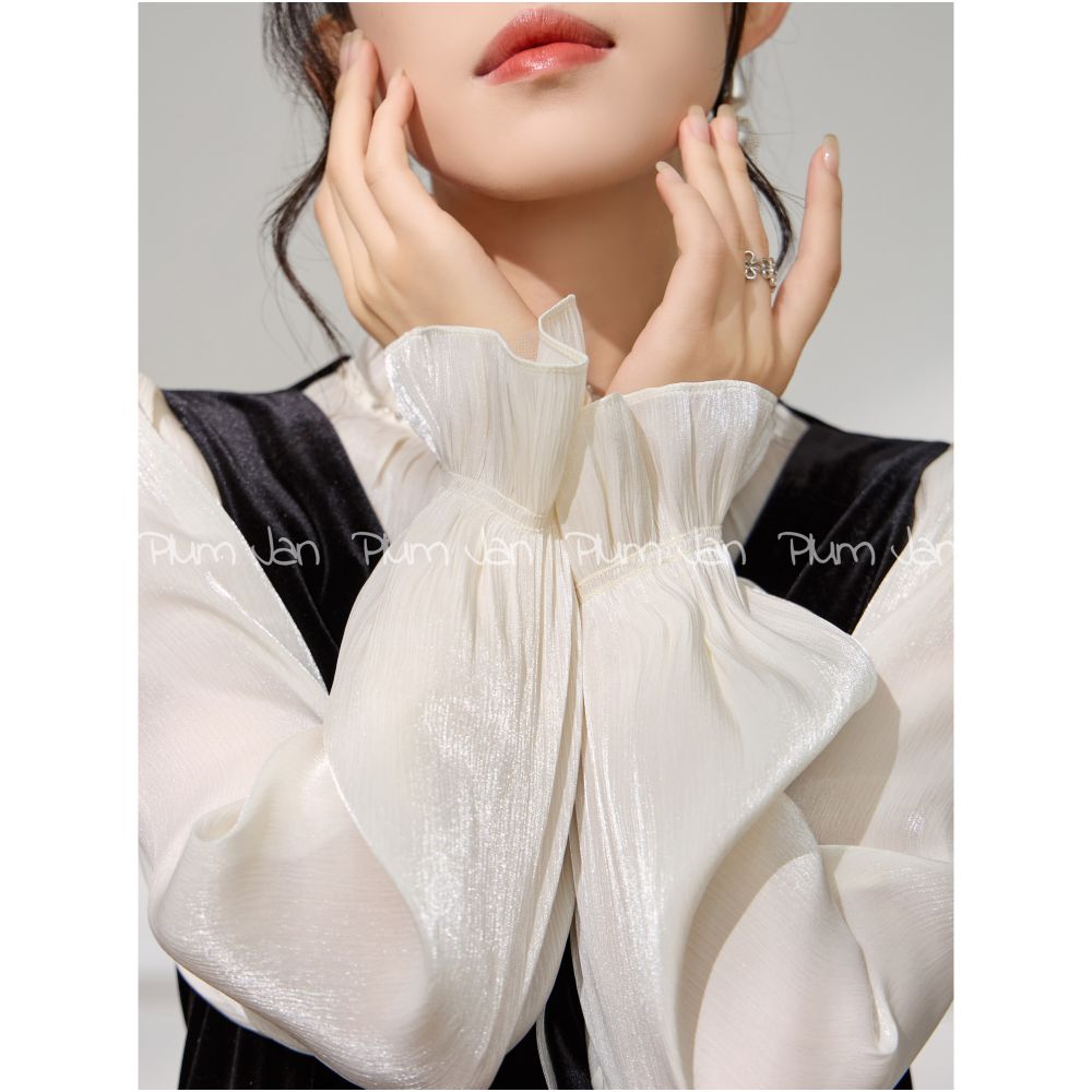 Plum Jan Light luxury fake two piece dress formal occasion wear French puff sleeve velvet temperament long dress image 1