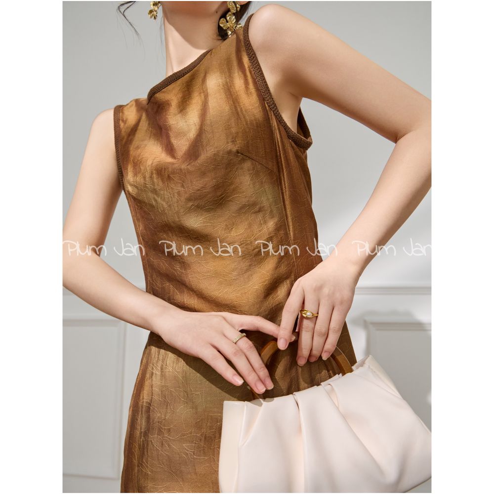 Plum Jan New Chinese style sleeveless vest skirt summer 2025 new round neck waist temperament umbrella skirt image 3
