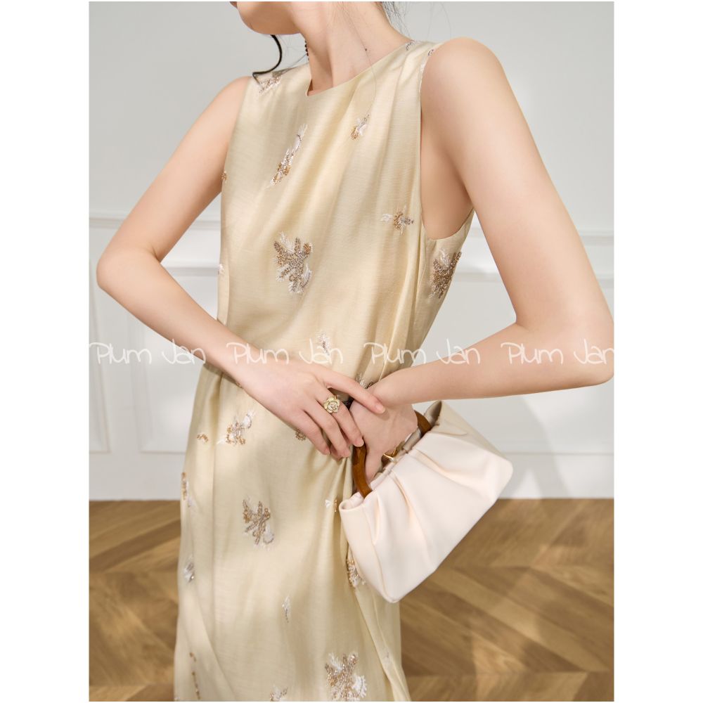 Plum Jan Heavy embroidery beaded vest dress women s summer French temperament slim age reducing long skirt women image 3