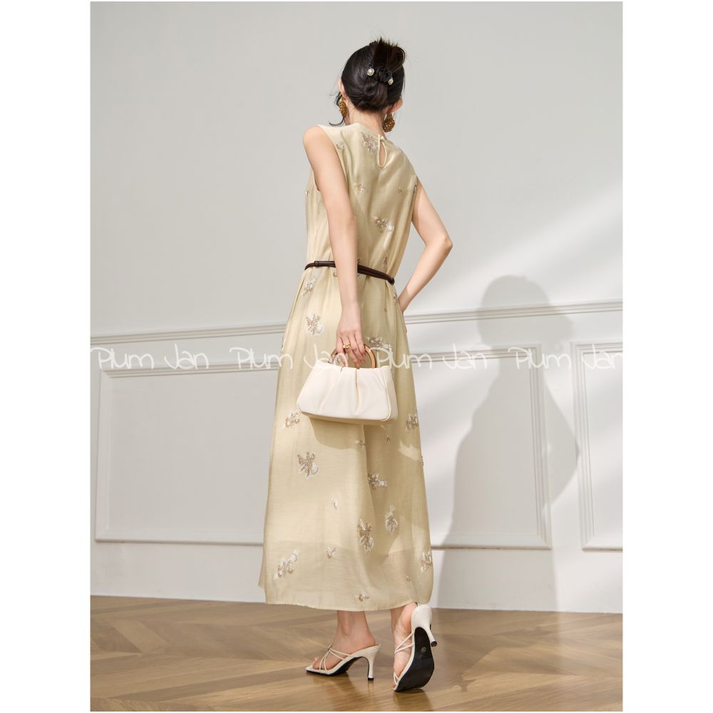 Plum Jan Heavy embroidery beaded vest dress women s summer French temperament slim age reducing long skirt women image 4