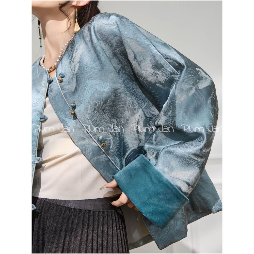 Plum Jan Unique and super beautiful new Chinese style blue jacket for women s clothing 2025 new popular autumn and winter styles image 1