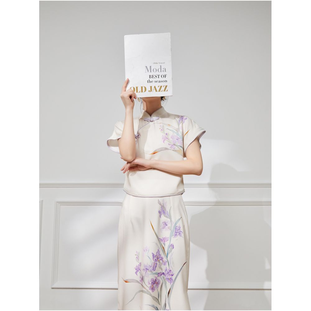 Plum Jan New Chinese style suit Chinese style women s summer style this year popular beautiful modified cheongsam skirt two piece suit image 5