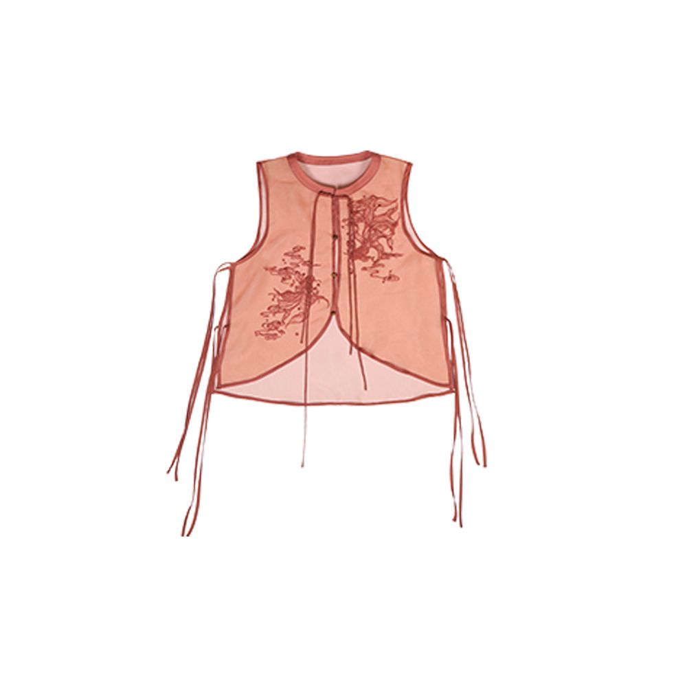 Dream Dream Carp National Style Original Innovation Chinese Embroidery Chinese Style Vest Stand up Collar Shirt Orange Red Slant Cut Fish Tail Skirt Autumn image 10