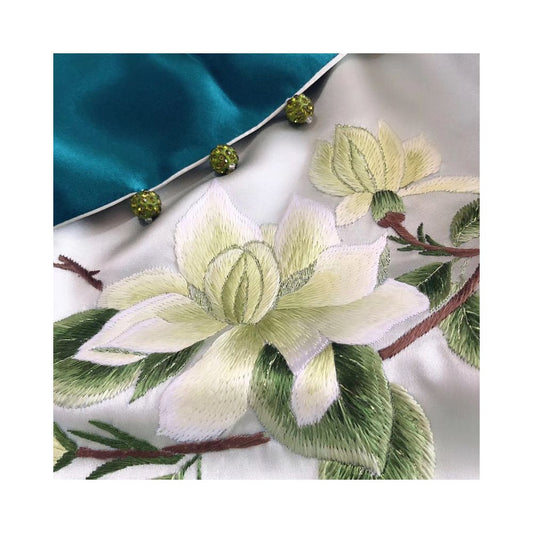 ASAYA5048 – Celeste Magnolia Silk Scarf 🕊️💚