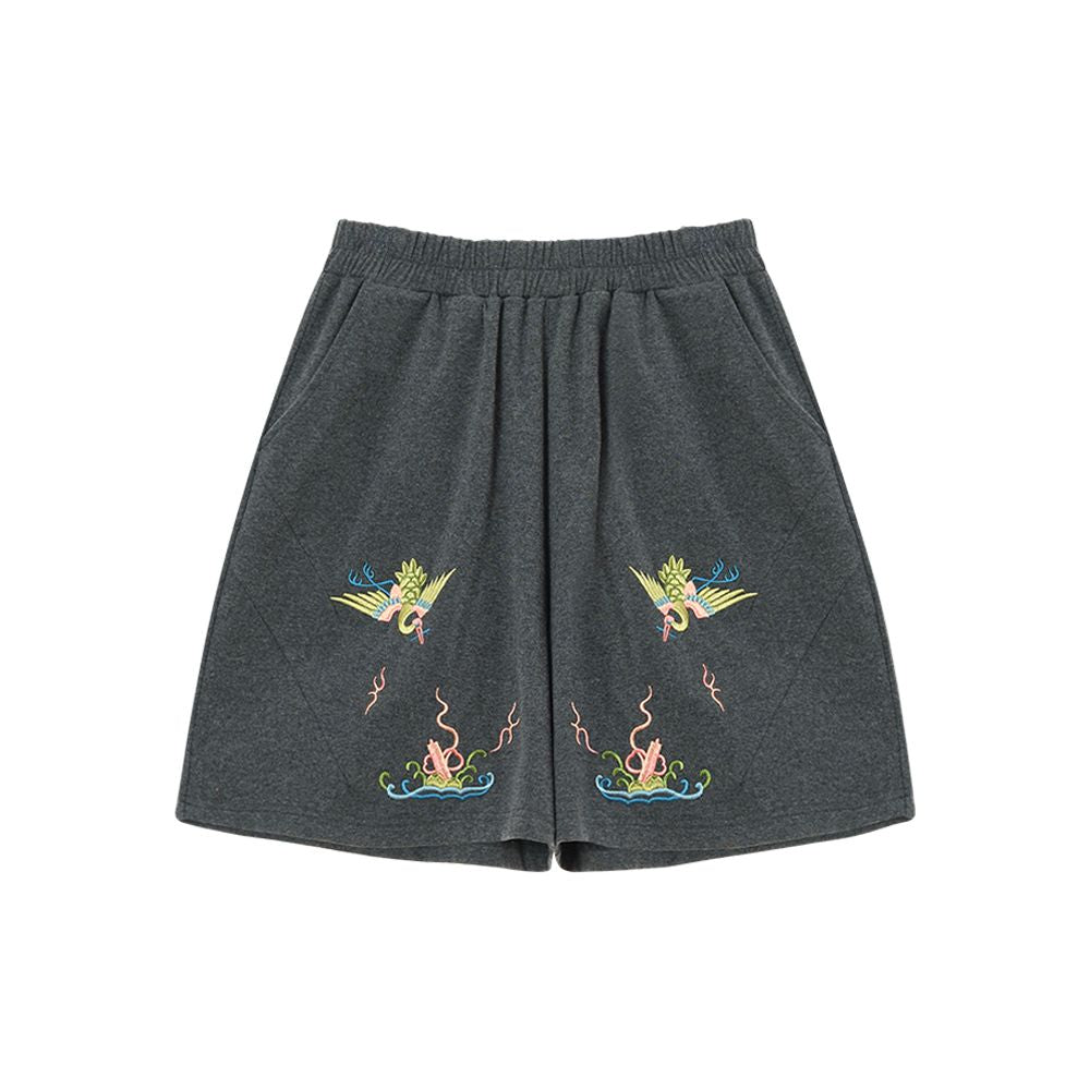 Original by Su Luo SOLO White Dragon Summer China Chic Embroidery Loose Top Casual Shorts Sportsuit image 11