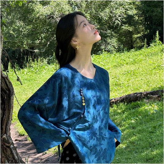 ASAYA5045 – Azure Bloom Silk Top 🌿💙