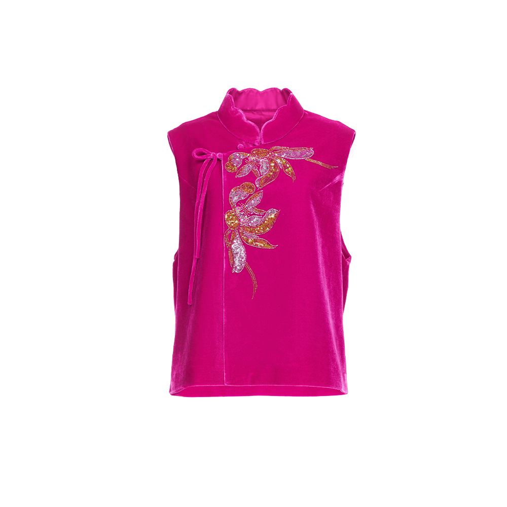Hua Mu Shen Xin Chinese Embroidered Vest Women s New Style Glossy Velvet Vest Shoulder Chinese Style Standing Collar Red Clip image 11