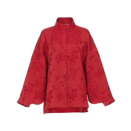 ASAYA5053 – Crimson Serenity Jacquard Blouse ❤️🔥🌿