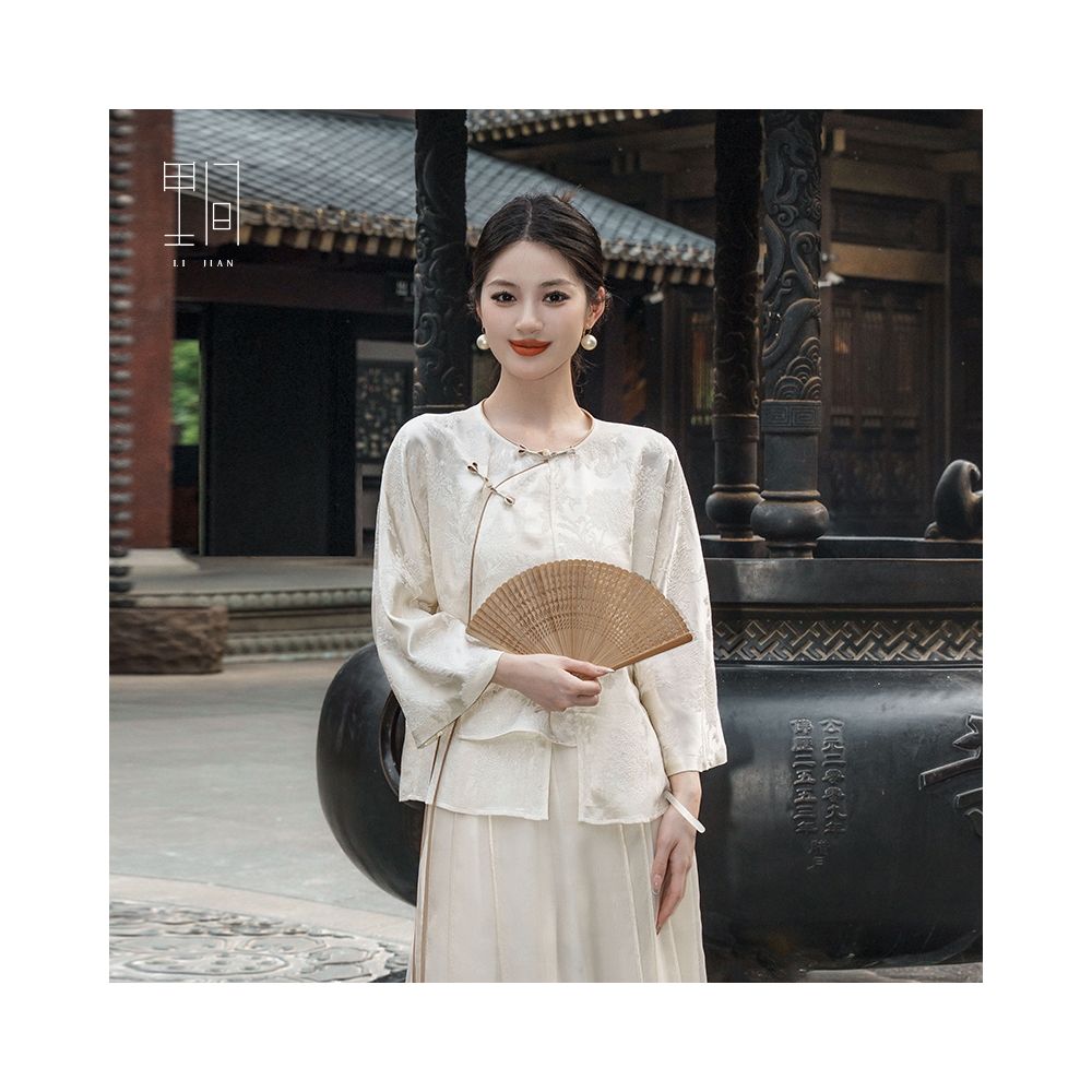 Li Jian s new Chinese style mulberry silk Zen style buckle loose and versatile high end long sleeved shirt women s top image 9