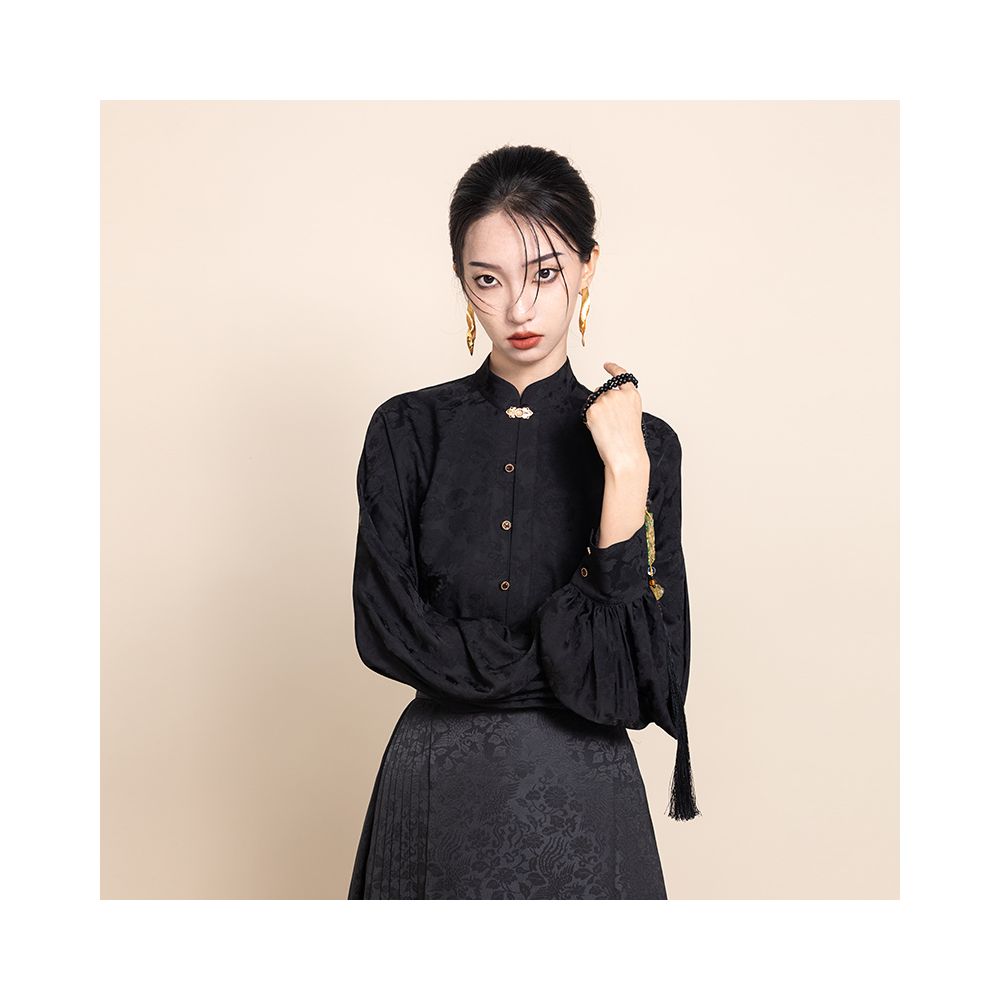 Stop at any time improve Hanfu black new Chinese style shirt women s 2025 autumn horse face skirt top Chinese style cardigan image 6