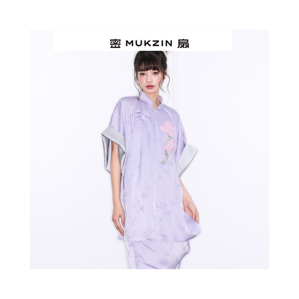 Luo Yutong s same style Mishan 2025 new style New Summer Fu series Chinese style embroidered wide sleeved top and skirt suit image 0