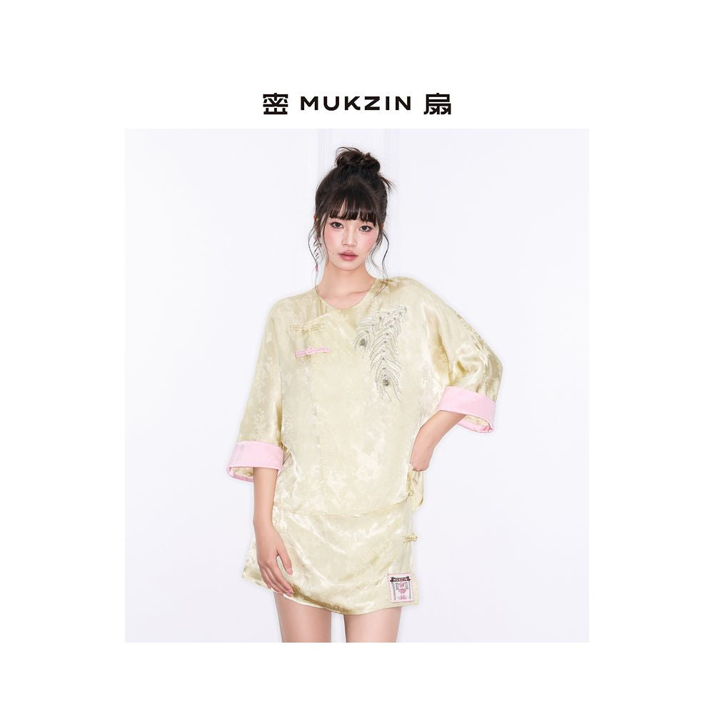 Secret Fan Summer New Collection 2025 New Summer Fu Series New Chinese Embroidery Shirt National Style Top Short Skirt Set image 1