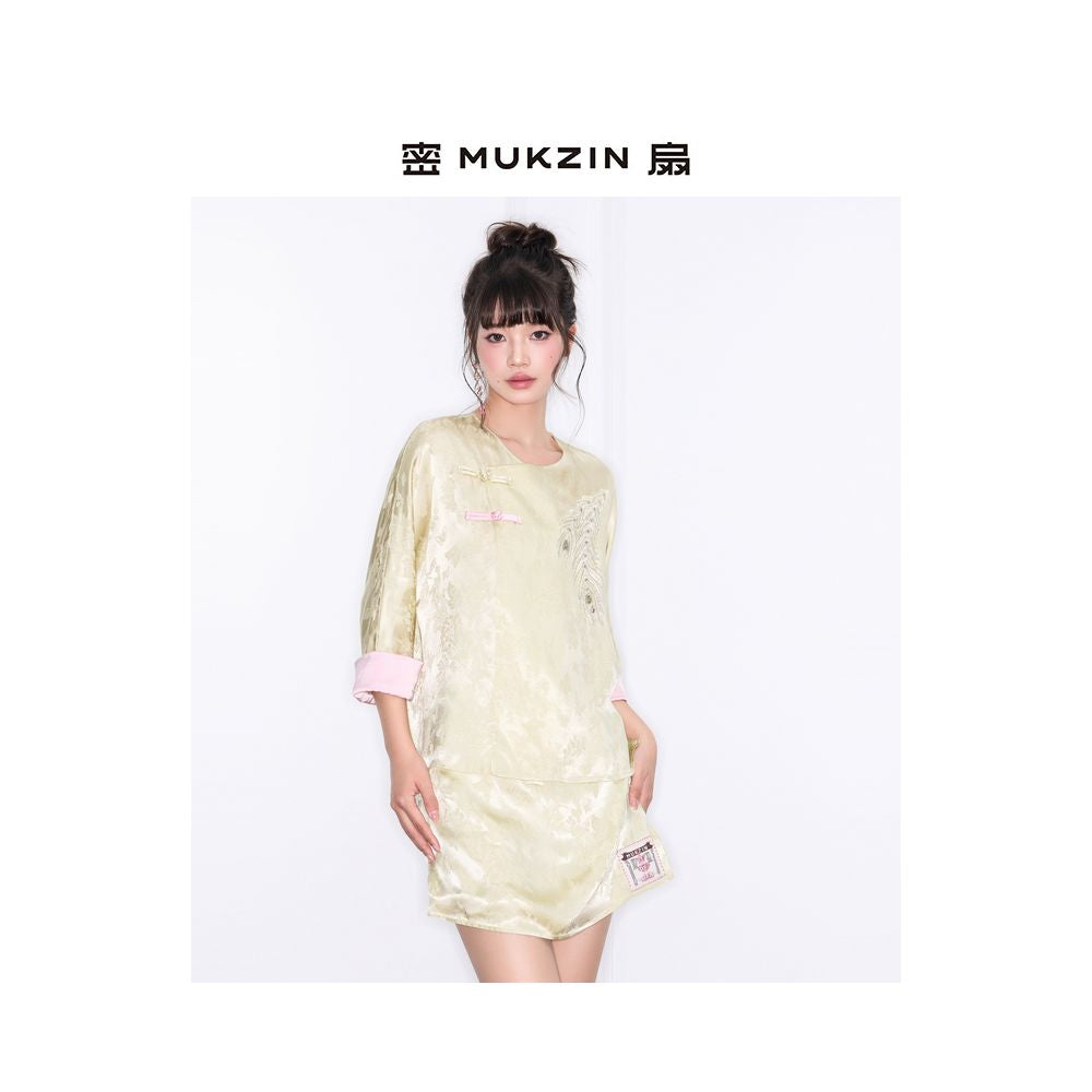 Secret Fan Summer New Collection 2025 New Summer Fu Series New Chinese Embroidery Shirt National Style Top Short Skirt Set image 3